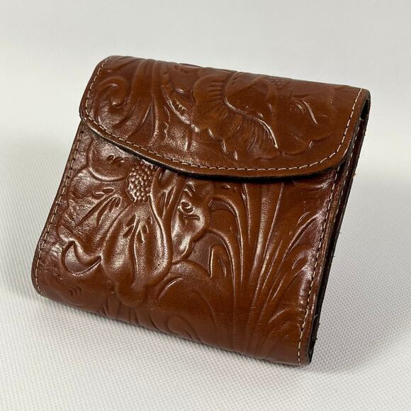 Patricia Nash Reiti Wallet Tooled Leather Cognac Brown Floral - Picture 1 of 13